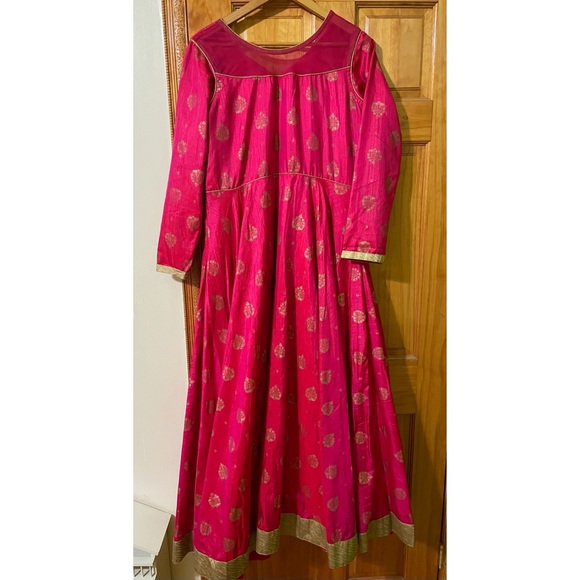 Hot Pink and Gold Embroidered Gown - Picture 4 of 4